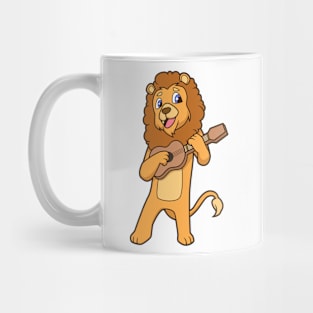 Cartoon lion playing ukulele Mug